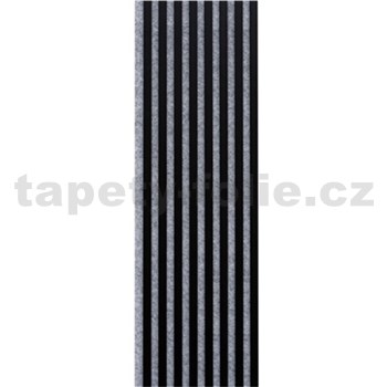 Dekorační panely černý mat 3D lamely na šedém filcovém podkladu 270 x 40 cm