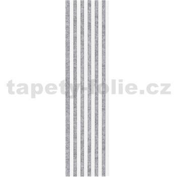 Akustické dekorační panely bílé 3D lamely  na šedém filcovém podkladu 270 x 30 cm