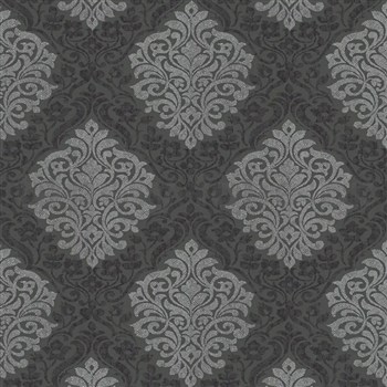 Vliesové tapety na zeď Alpha zámecký vzor stříbrný na černém podkladu