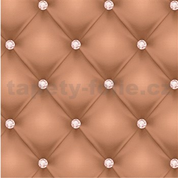 Vliesové tapety na zeď Hermitage 10 prošívaná hnědá kůže s diamantovými knoflíky