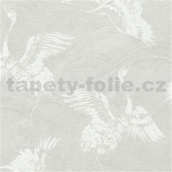Vliesové tapety na zeď IMPOL Linen Style volavky bílé na šedém podkladu - POSLEDNÍ KUSY