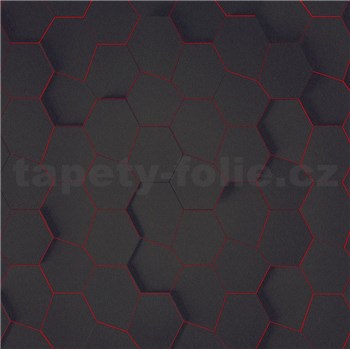 Vliesové tapety na zeď IMPOL 3D hexagony s červenou konturou - POSLEDNÍ KUSY