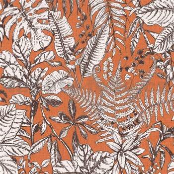 Vliesové tapety na zeď Daniel Hechter 6 tropical listy na oranžovém podkladu