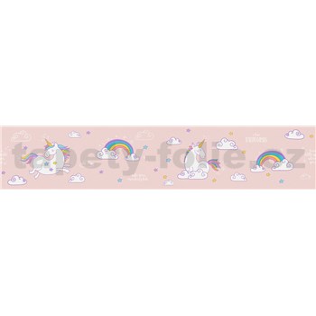 Vliesové bordury IMPOL unicorn růžový 5 m x 13,5 cm