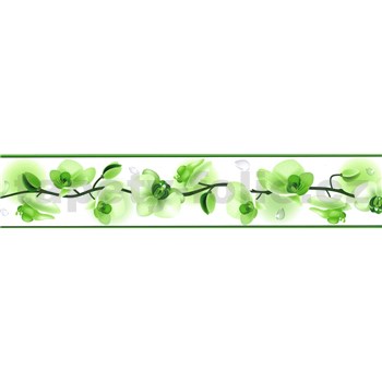 Samolepící bordura květy orchidejí zelené 5 m x 5,8 cm