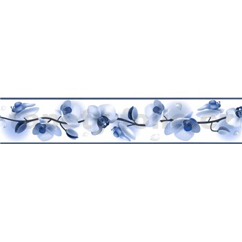 Samolepící bordura květy orchidejí modré 5 m x 5,8 cm