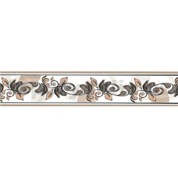 Samolepící bordura ornamenty hnědé 5 m x 5,8 cm