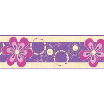 Samolepící bordury květy fialové 5 m x 6,9 cm - POSLEDNÍ KUSY