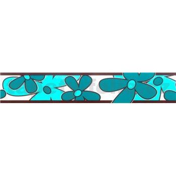 Samolepící bordura - květy tyrkysově zelené 5 m x 6,9 cm