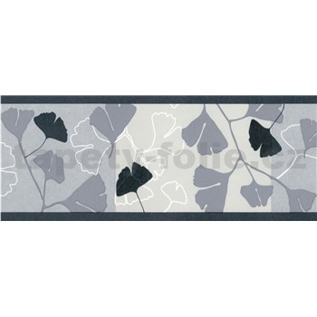 Samolepící bordury ginkgo listy šedo-černé 5 m x 6,9 cm - POSLEDNÍ KUSY