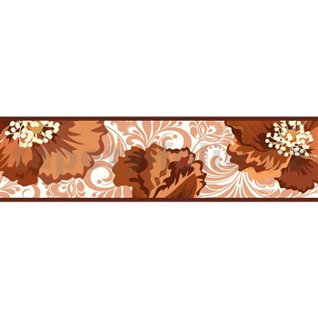 Samolepící bordura hnědé květy s ornamenty 5 m x 4,3 cm - POSLEDNÍ KUS