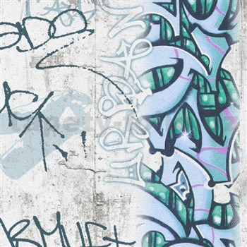 Papírové tapety na zeď Boys & Girls graffiti modrozelené