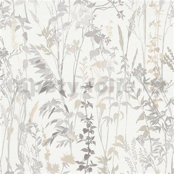 Vliesové tapety na zeď Casual Chic florální vzor šedo-hnědý na krémovém podkladu - POSLEDNÍ KUSY