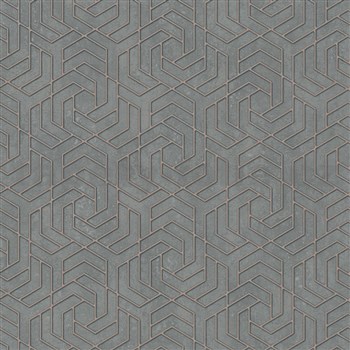 Vliesové tapety IMPOL City Glam geometrický vzor tmavě šedý s růžovými metalickými odlesky