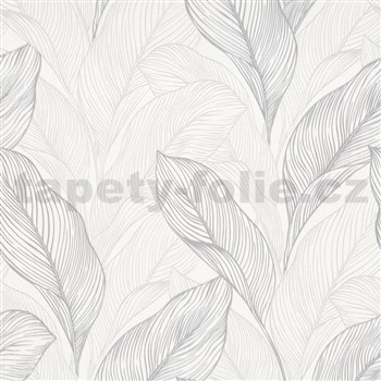 Vliesové tapety na zeď Collage listy stříbrno-bílé