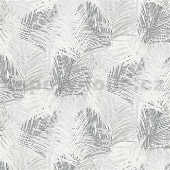 Vliesové tapety na zeď Collage listy palmy šedé