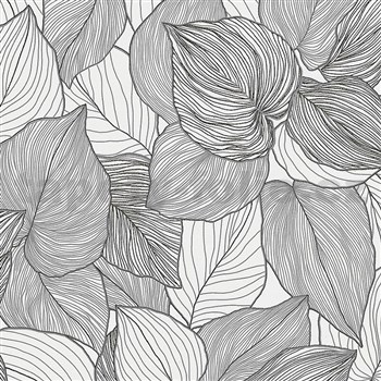 Vliesové tapety na zeď Collage listy černé s glitterovou konturou