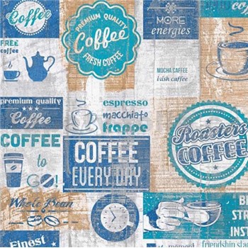 Papírové tapety na zeď retro coffee modré - POSLEDNÍ KUSY