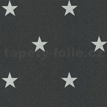 Vliesové tapety na zeď IMPOL stříbrné hvězdy na černém podkladu s třpytkami