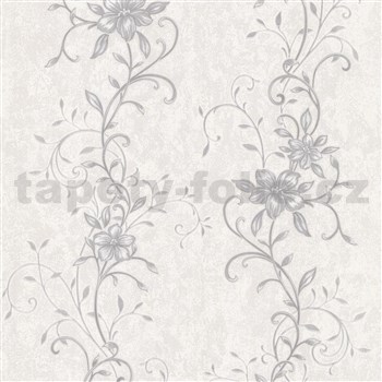 Vliesové tapety na zeď květinový vzor šedý se stříbrnými stonky