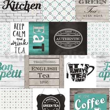Vinylové tapety do kuchyně IMPOL Decoration moderní patchwork tyrkysový