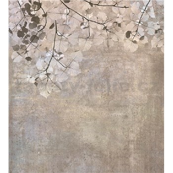 Vliesové fototapety betonová zeď s listy rozměr 225 cm x 250 cm - POSLEDNÍ KUSY