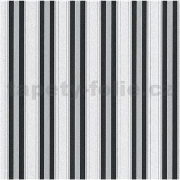 Vliesové tapety na zeď IMPOL Effecto pruhy černé, šedé, bílé s třpytkami