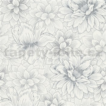 Vliesové tapety na zeď Natural Living bílé květy se stříbrnými detaily