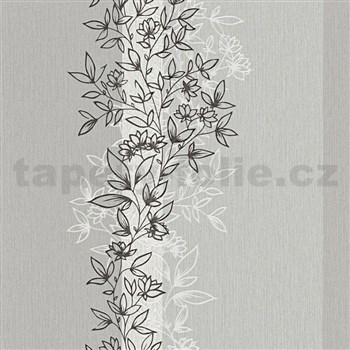 Vliesové tapety na zeď Natural Living florální vzor černo-bílý s třpytkami  - POSLEDNÍ KUSY