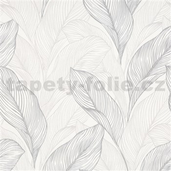 Vliesové tapety na zeď G.M.K. Fashion For Walls listy stříbrno-šedé na bílém podkladu