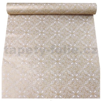 Samolepící tapety ornamenty zlaté na bílém podkladu 45 cm x 10 m