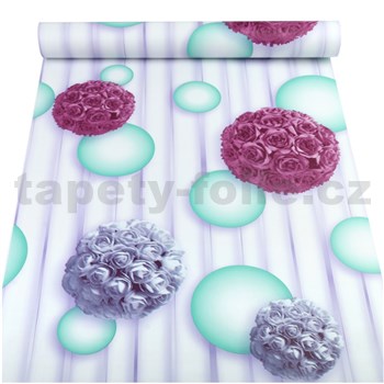Samolepící tapety bílo-červené kytice růží na fialovém podkladu 45 cm x 10 m