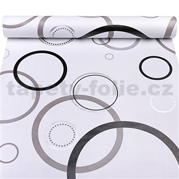 Samolepící tapety kruhy černé, šedé, stříbrné 45 cm x 10 m