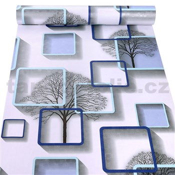 Samolepící tapety stromy s rámečky s 3D efektem modré 45 cm x 10 m - POSLEDNÍ METRY
