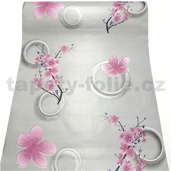 Samolepící tapety třešňové květy na šedém podkladu 45 cm x 10 m