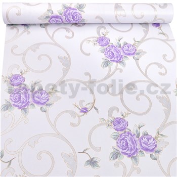 Samolepící tapety fialové pivoňky s ornamenty 45 cm x 10 m