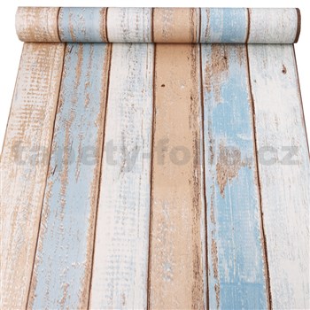 Samolepící tapety dřevo s krémovo-modrou patinou 45 cm x 10 m