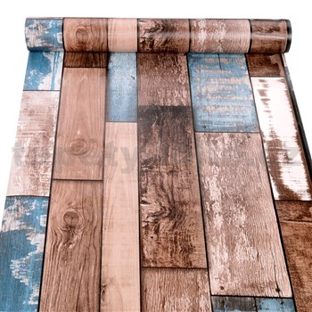 Samolepící tapety dřevěný obklad s modro-bílou patinou 45 cm x 10 m