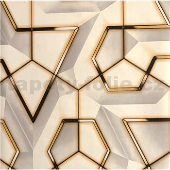Samolepící tapety 3D geometrický vzor šedo-zlatý světlý 45 cm x 10 m