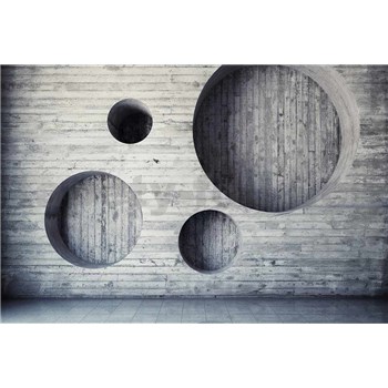 Vliesové fototapety betonová stěna s kruhy rozměr 375 cm x 250 cm - POSLEDNÍ KUSY