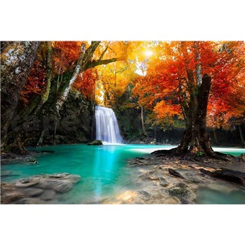 Vliesové fototapety lesní vodopád rozměr 375 cm x 250 cm