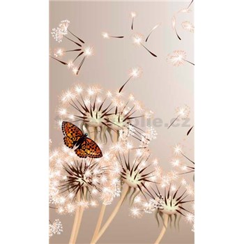 Vliesové fototapety pampelišky a motýli rozměr 150 cm x 250 cm - POSLEDNÍ KUSY