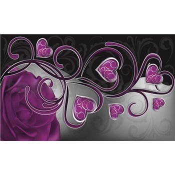 Vliesové fototapety fialová růže se srdíčky rozměr 416 cm x 254 cm