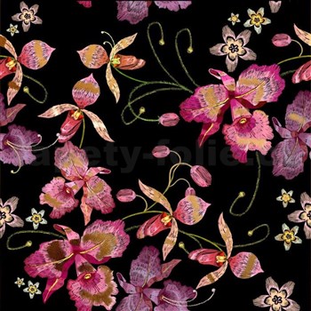 Samolepící fólie růžová orchidej černo-zlatá - 45 cm x 5 m