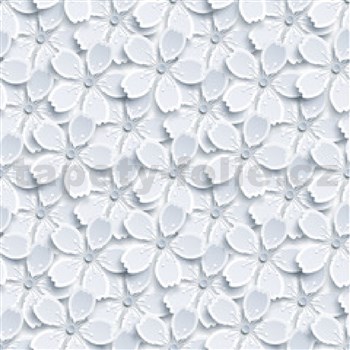 Samolepící fólie bílé květy na šedém podkladu - 45 cm x 2 m (cena za kus)
