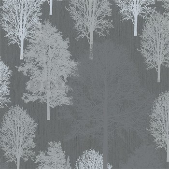 Vliesové tapety na zeď IMPOL Giulia stromy světle šedé na tmavě šedém podkladu