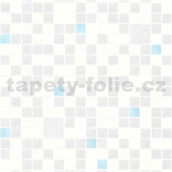 Omyvatelné vinylové tapety na zeď Bravo 3D mozaika modro-stříbrná