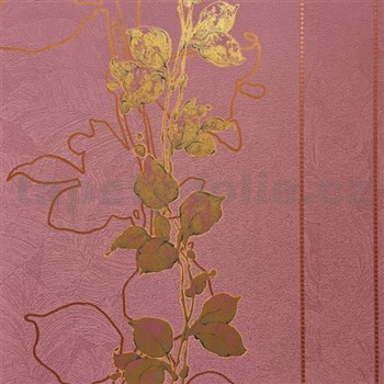 Vliesové tapety na zeď La Veneziana 3 zlaté stonky listů na vínovém podkladu