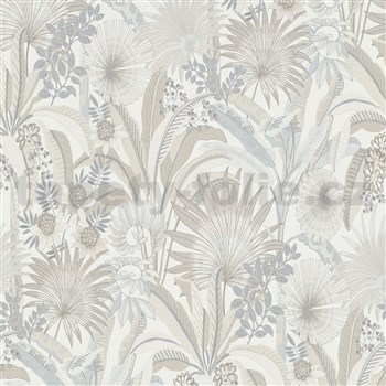 Vliesové tapety na zeď Martinique stylizovaný florál béžovo šedý POSLEDNÍ ROLE