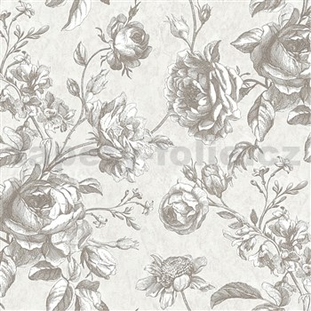 Vliesové tapety na zeď MY HOME. MY SPA. květy růží šedé na šedém podkladu